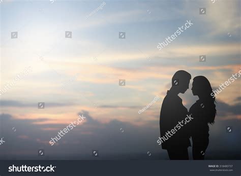 Silhouette Sweet Lover Couple Hug Kiss Stock Illustration 318480737 ...