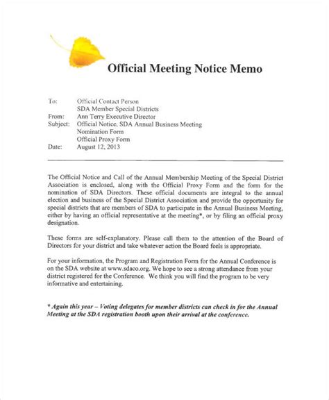 Meeting Announcement Memo Sample | PDF Template