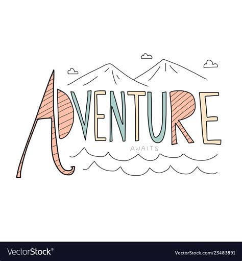 Adventure awaits word lettering Royalty Free Vector Image