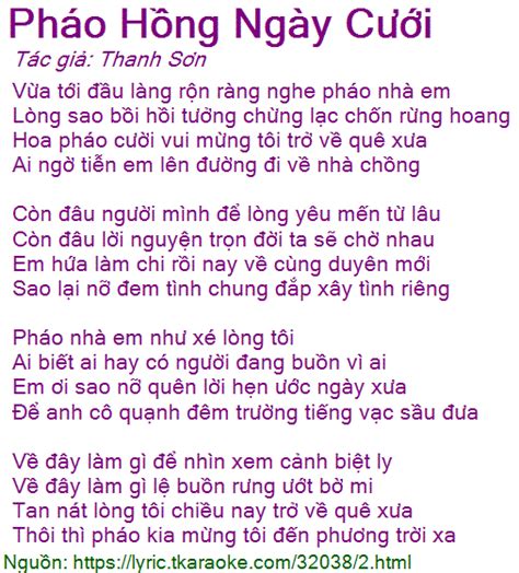 Lời bài hát Pháo Hồng Ngày Cưới (Thanh Sơn) [có nhạc nghe]