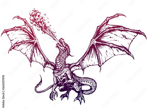 Dragon fire breathing spreading wings, illustration Stock Vector ...