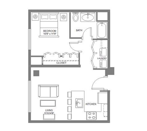 One Room Apartment Layout