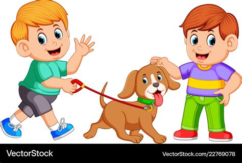 A Boy Walking With His Dog Royalty Free Vector Image