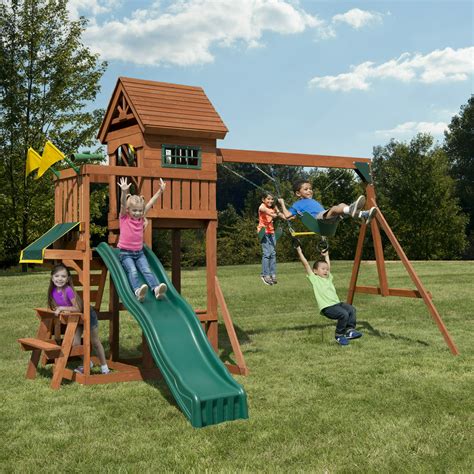 Swing-N-Slide Playful Palace Wooden Swing Set with Slide, Swing, and ...