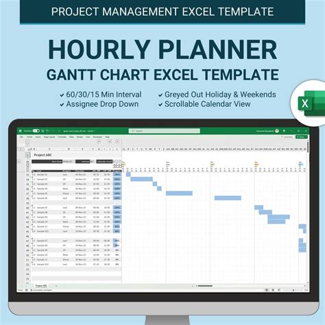 Hourly Planner Gantt Chart Excel Template, Project Management Excel ...