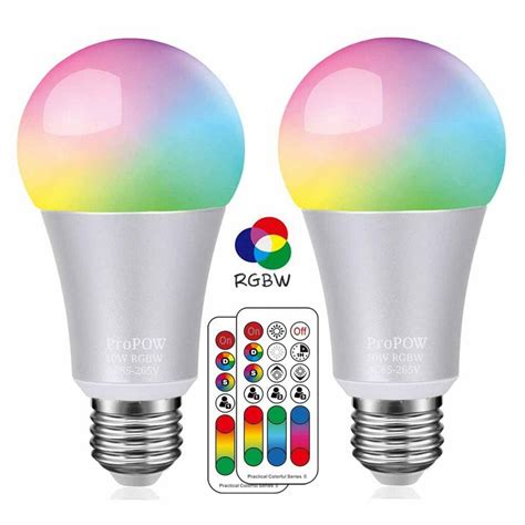 A19 10W RGBW Color Changing Light Bulbs with Remote Control (RGB+Soft ...