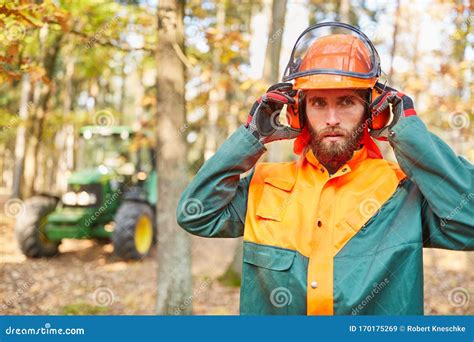 Forester or Lumberjack with Protective Gear Stock Image - Image of work ...