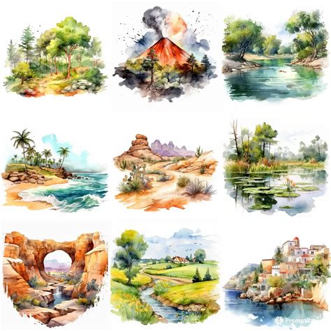 Watercolor Landscape Clipart Drawing Art Midjourney Prompt | PromptBase