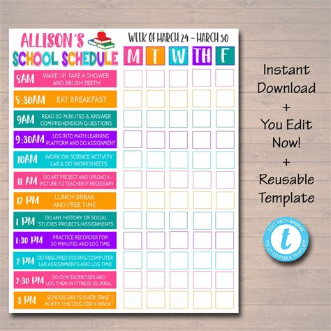 Homeschool Schedule - Weekly Checklist Editable DIY Template – TidyLady ...