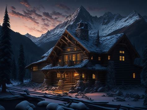 Premium AI Image | Wooden house on snowy mountain side