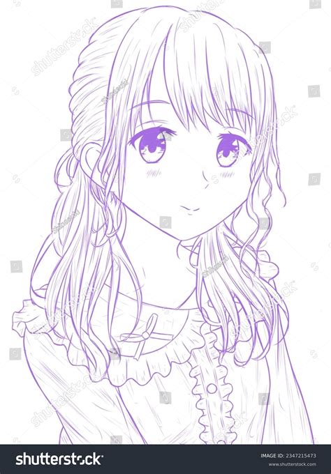 Sketch Smile Cute Anime Girl Purple Stock Illustration 2347215473 ...