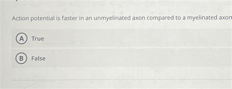 Solved Action potential is faster in an unmyelinated axon | Chegg.com