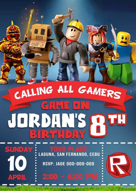 ROBLOX Birthday Party Invitation 4 x 6 or 5 x 7 FREE BACKSIDE ...