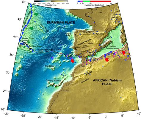 Simplified tectonic map of the western Africa–Eurasia plate boundary ...