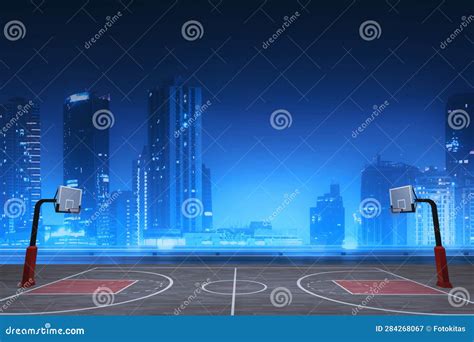 Basketball Court at Night on 3d Illustrations Stock Illustration ...