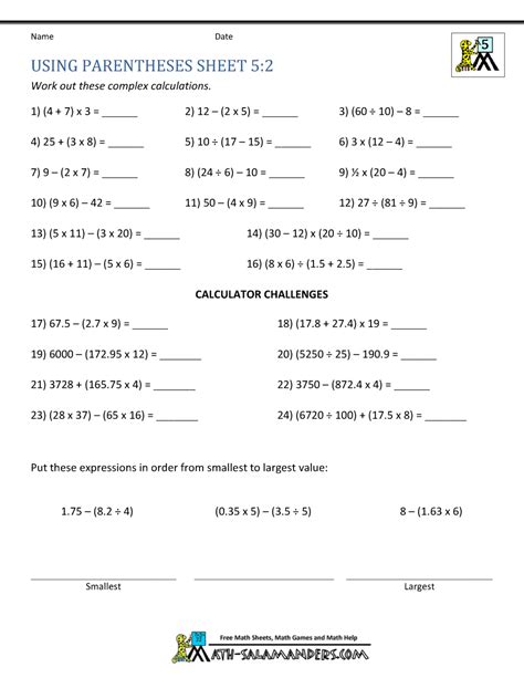 5 Math Worksheets