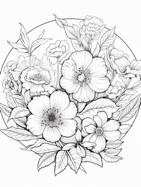 Premium AI Image | a drawing of a bouquet of flowers in a circle ...