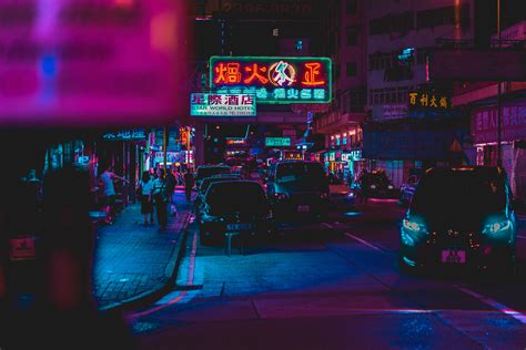 Hong Kong Night Street 4K wallpaper