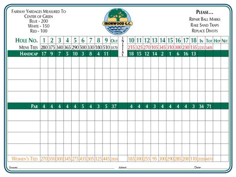 Score Card – Ironwood Golf Course