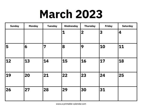 March 2023 Calendar Month - Get Calendar 2023 Update