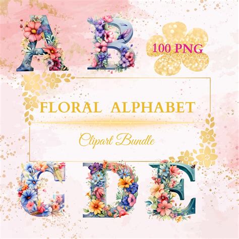 FLORAL ALPHABET, 100 PNG, Transparent Background, Clipart Bundle - Etsy