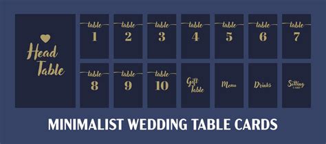 Wedding Seating Cards Set, Vector Template with Numbers and Table Names ...