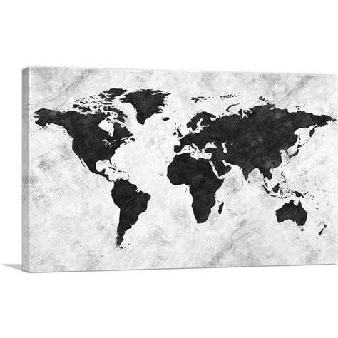 ARTCANVAS Black White World Map Canvas Art Print - Etsy