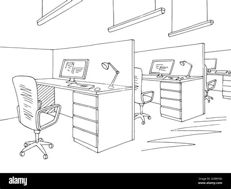 Office graphic black white interior sketch illustration vector Stock ...