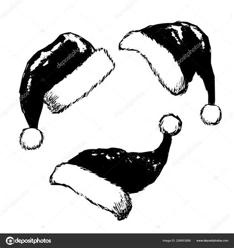 Freehand Sketch Illustration Set Grunge Christmas Hats White Background ...