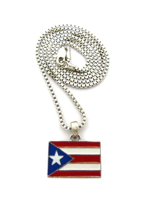 Crescendo SJ INC New Puerto RICO Flag Pendant &24" Box Chain Hip HOP ...