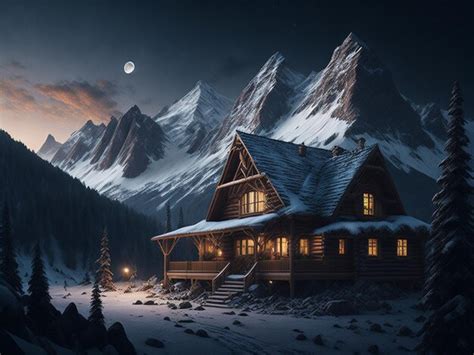 Premium Photo | Wooden house on snowy mountain side