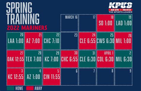 2022 Mariners Spring Training Schedule | 1170 KPUG-AM