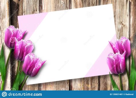 Happy Face Paper Bouquet Tulips Wooden Background Stock Photos - Free ...