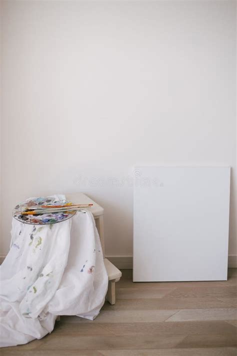 Empty Canvas for Painting in Art Studio Stock Photo - Image of border ...