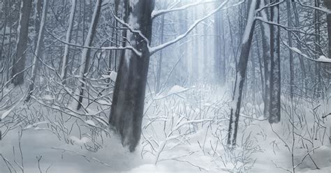 Anime Landscape: Snowy forest background