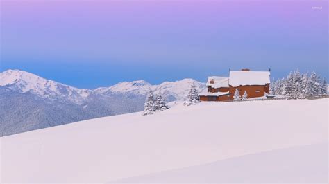 Wooden house on a snowy mountain wallpaper - World wallpapers - #16600