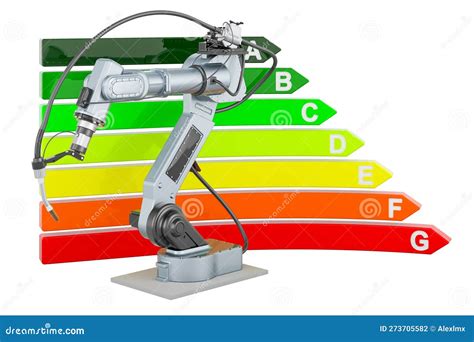 Robot Welding with Energy Efficiency Chart, 3D Rendering Stock ...