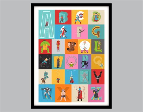 MARVEL ABC Alphabet Illustrated Poster Gift Wall Art - Etsy