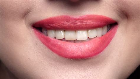 Beautiful Female Red Lips, Smile. Close Up Stock Footage Video 15405391 ...