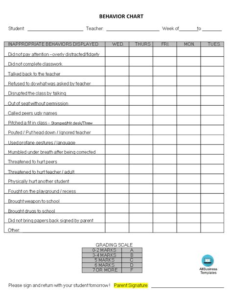 Printable Classroom Behavior Chart | Templates at allbusinesstemplates.com