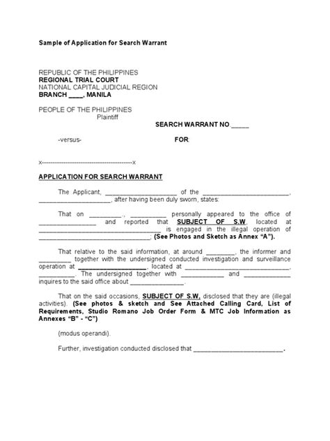 Sample of Application For Search Warrant | PDF | Search Warrant ...