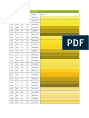 Pantone Chart With RGB And HTML Conversions PMS Red Green