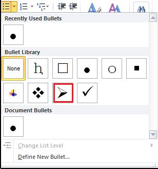 Word 2010 shortcut for bullet points - delvast