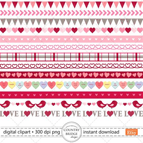 Heart Garland Clipart Valentine Borders Clip Art Set Hearts - Etsy Canada