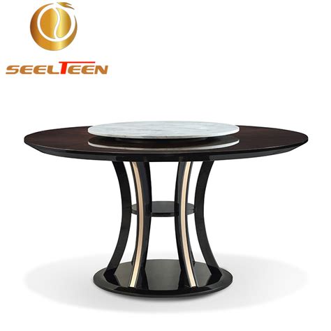 Lazy Susan Dining Table Round With Metal Base - Seelteen