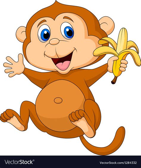 Cute monkey cartoon eating banana Royalty Free Vector Image