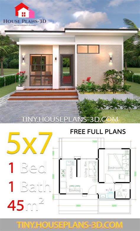 Small House Design Plans 5x7 with One Bedroom Shed Roof - Tiny House ...