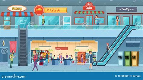 Mall Shop With Escalator Vector Illustration | CartoonDealer.com #126767064