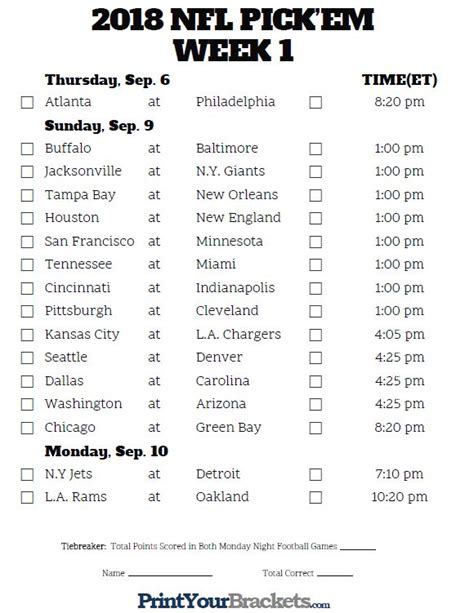 Nfl Printable Pick Sheets