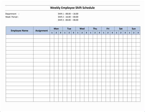 Free Weekly Employee Work Schedule Template Excel